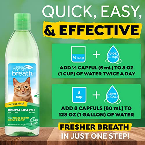 Fresh Breath by TropiClean Oral Care Water Additive for Cats, 16oz - Made in USA