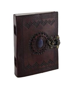 embossed leather blue stone 120 page unlined journal with clasp (brown)