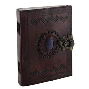 Embossed Leather Blue Stone 120 Page Unlined Journal with Clasp (Brown)