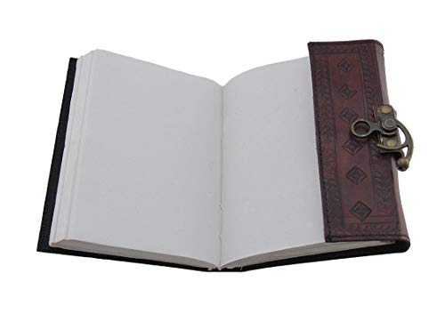 Embossed Leather Blue Stone 120 Page Unlined Journal with Clasp (Brown)