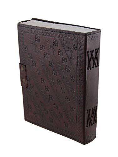 Embossed Leather Blue Stone 120 Page Unlined Journal with Clasp (Brown)