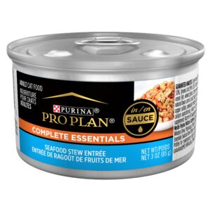 purina pro plan gravy wet cat food, complete essentials seafood stew entree in sauce - (24) 3 oz. pull-top cans