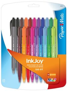 paper mate inkjoy 100rt retractable ballpoint pen, medium, fashion colors, set of 20 (1879331)