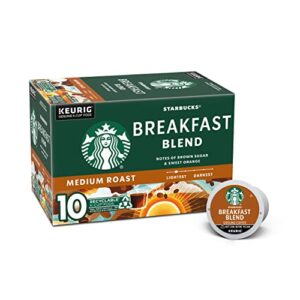 starbucks medium roast k-cup coffee pods — breakfast blend for keurig brewers — 1 box (10 pods)