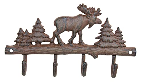 Cast Iron Moose Wall Key Rack Holder 4 Hooks Coat Hook Home Decor