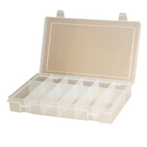 durham lp6-clear clear polypropylene 6 compartment large box, 13-1/8" width x 2-5/16" height x 9" depth
