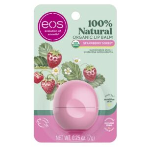 eos 100% natural & organic lip balm- strawberry sorbet, all-day moisture, dermatologist recommended for sensitive skin, lip care products, 0.25 oz