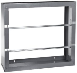 durham 384-95 gray cold-rolled steel wire spool rack with 2 rods, 26-1/8" width x 17-7/8" height x 6" depth