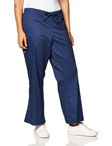 scrubs for women workwear core stretch drawstring cargo scrub pants plus size 4044p, 2xl petite, navy