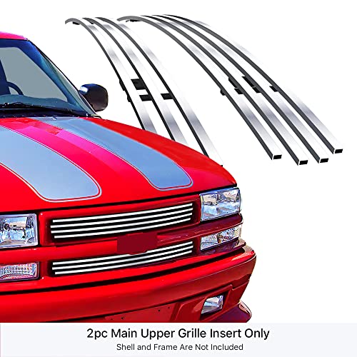 APS Compatible with Chevy Blazer 1998-2005 & S-10 Criss Cross 98-04 Main Stainless Steel Polished Chrome 8X6 Billet Grille Grill Insert C65705A