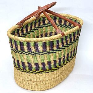 Bolga Baskets International Large Oval w/ Two Leather Wrapped Handles (Colors Vary)