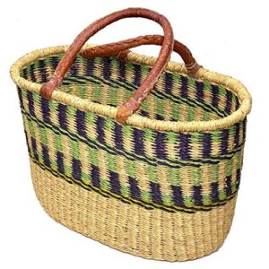 bolga baskets international large oval w/ two leather wrapped handles (colors vary)