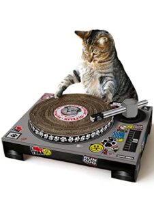 suck uk cat scratcher, scratching post, spinning cardboard dj deck interactive toys / alternative accessories for cat & kitten owners, indoor cat gifts & supplies