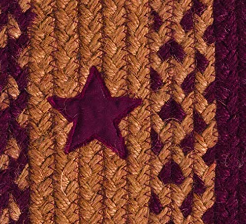 IHF Home Decor Braided Area Rug Oval Floor Carpet Country Style 27" X 48" Star Wine Design Jute Fabric,Wine, Tan