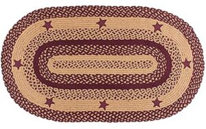 ihf home decor braided area rug oval floor carpet country style 27" x 48" star wine design jute fabric,wine, tan