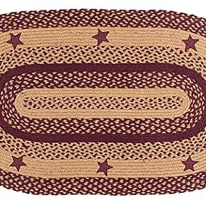 IHF Home Decor Braided Area Rug Oval Floor Carpet Country Style 27" X 48" Star Wine Design Jute Fabric,Wine, Tan