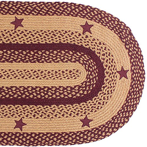 IHF Home Decor Braided Area Rug Oval Floor Carpet Country Style 27" X 48" Star Wine Design Jute Fabric,Wine, Tan