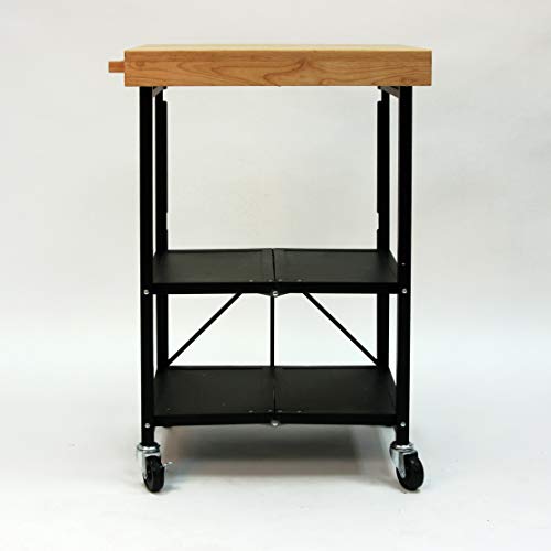 Origami Folding Kitchen Cart on Wheels | for Chefs Outdoor Coffee Wine and Food, Microwave Cart, Kitchen Island on Wheels, Rolling Cart, Kitchen Appliance & Utility Cart | Black with Wood -RBT-03