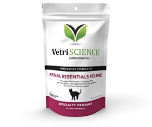 vetriscience renal essentials cat kidney support chews, 120 bite sized chews - immune support and healthy kidney function for cats