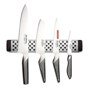 global 5-pc g-42 magnetic knife bar set with chef`s knife, vegetable knife, utility knife, paring knife - stainless steel (i00048)