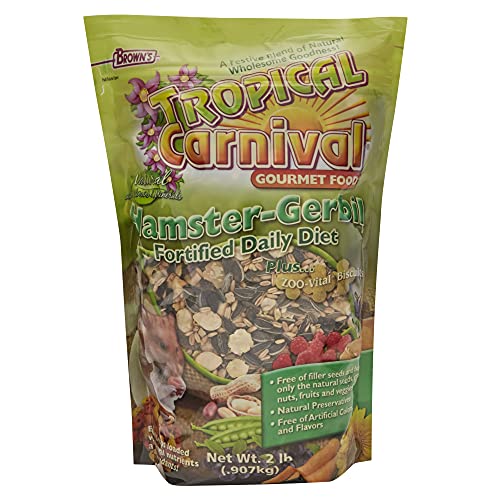 F.M. Brown's Tropical Carnival, Natural Hamster-Gerbil Food, Vitamin-Nutrient Fortified Daily Diet, NO Filler Seeds, NO Artificial Colors or Flavors, 2 lb