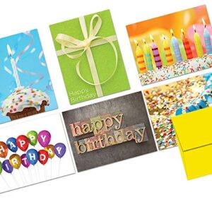 note card cafe happy birthday cards with yellow envelopes | 36 pack | blank inside, glossy finish | it's your birthday assortment designs | bulk set for greeting, occasions, birthday
