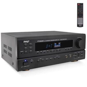 wireless bluetooth power amplifier system - 420w 5.1 channel home theater surround sound audio stereo receiver box w/ rca, aux, mic w/ echo, remote, support hdmi - for subwoofer speaker - pyle pt588ab