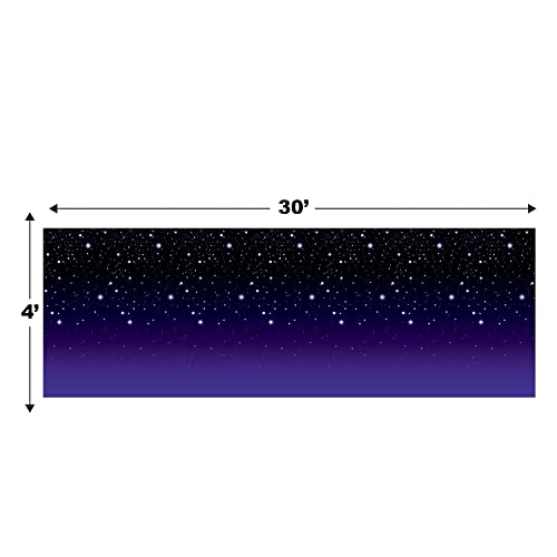 Beistle Starry Night Wall Backdrop, 4’ x 30’ – Backdrop for Parties, Night Sky Photo Backdrop, Easy to Adhere Wall Covering, Photography Background, Birthday Backdrop, Awards Night