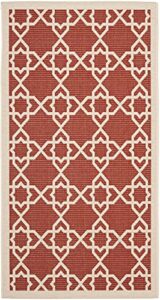 safavieh courtyard collection 2'7" x 5' red/beige cy6032 indoor/ outdoor waterproof easy-cleaning patio backyard mudroom area-rug