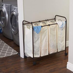 household essentials 7173 rolling quad laundry sorter with removable hamper bags | antique bronze frame