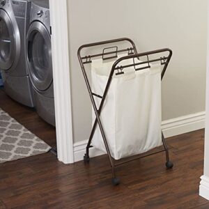 household essentials 7172 rolling laundry hamper with heavy-duty canvas bag | antique bronze frame