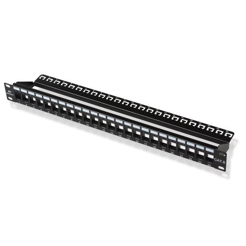 Cable Matters Rackmount or Wall Mount 1U 24 Port Keystone Patch Panel with Cable Management and Support Bar (19-inch Blank Patch Panel for Keystone Jacks/Keystone Panel)