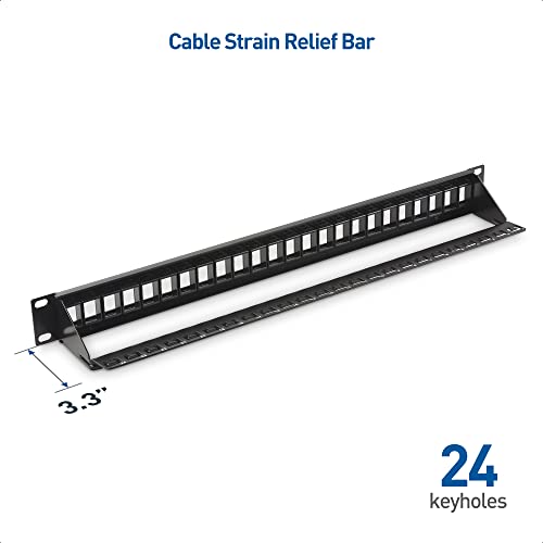 Cable Matters Rackmount or Wall Mount 1U 24 Port Keystone Patch Panel with Cable Management and Support Bar (19-inch Blank Patch Panel for Keystone Jacks/Keystone Panel)