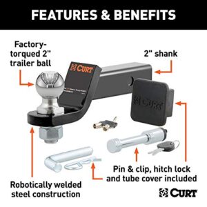 Curt Manufacturing 45534 Trailer Hitch Mount, 2-Inch Ball, Lock, Fits 2-In Receiver, 7,500 lbs, 2" Drop, Cap