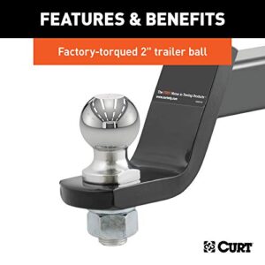 CURT 45554 Trailer Hitch Mount, 2-Inch Ball, Lock, Fits 2-In Receiver, 7,500 lbs, 4" Drop, Cap , black