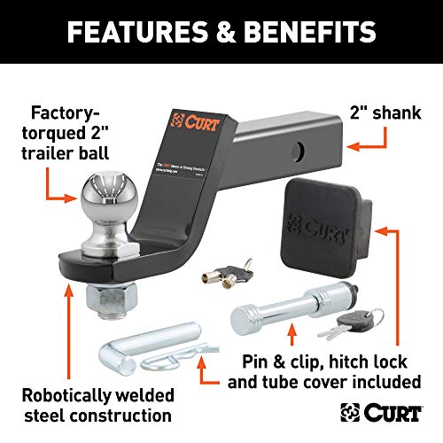 CURT 45554 Trailer Hitch Mount, 2-Inch Ball, Lock, Fits 2-In Receiver, 7,500 lbs, 4" Drop, Cap , black