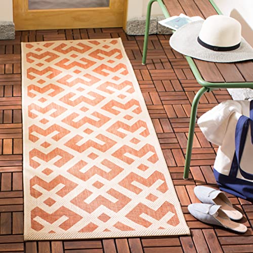 SAFAVIEH Courtyard Collection 6'7" Square Terracotta / Bone CY6915 Indoor/ Outdoor Splashproof Easy Scrubbing Patio Backyard Mudroom Area Rug