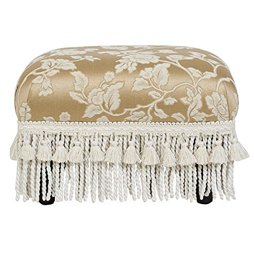 Jennifer Taylor Home Fiona Accent Footstool Ottoman, Champagne Beige Floral Jacquard with Ivory Trim