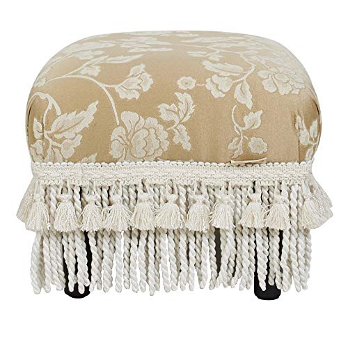 Jennifer Taylor Home Fiona Accent Footstool Ottoman, Champagne Beige Floral Jacquard with Ivory Trim