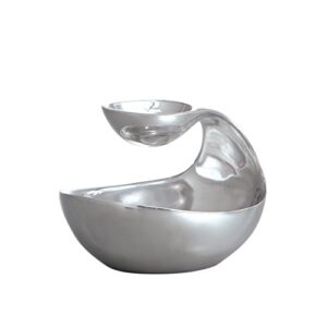 nambe scoop server, mini | two-tiered chip and dip | cold & hot appetizer serving bowl | made of metal alloy | 7” d x 5.5” h | designed by wei young (silver)