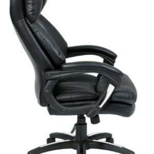 Office Star FL Series Oversized Faux Leather Executive Office Chair with Padded Loop Arms, Adjustable Height, Built-in Lumbar Support, and Tilt Control, Black