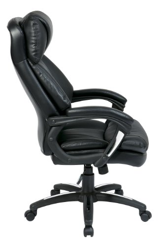 Office Star FL Series Oversized Faux Leather Executive Office Chair with Padded Loop Arms, Adjustable Height, Built-in Lumbar Support, and Tilt Control, Black