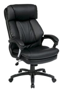 office star fl series oversized faux leather executive office chair with padded loop arms, adjustable height, built-in lumbar support, and tilt control, black