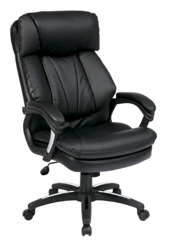 Office Star FL Series Oversized Faux Leather Executive Office Chair with Padded Loop Arms, Adjustable Height, Built-in Lumbar Support, and Tilt Control, Black