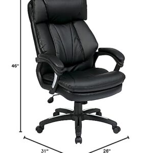 Office Star FL Series Oversized Faux Leather Executive Office Chair with Padded Loop Arms, Adjustable Height, Built-in Lumbar Support, and Tilt Control, Black