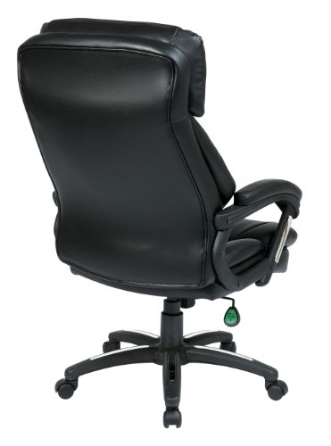 Office Star FL Series Oversized Faux Leather Executive Office Chair with Padded Loop Arms, Adjustable Height, Built-in Lumbar Support, and Tilt Control, Black