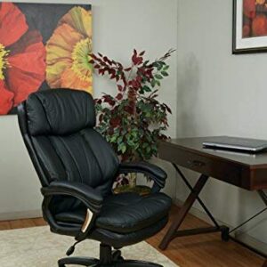 Office Star FL Series Oversized Faux Leather Executive Office Chair with Padded Loop Arms, Adjustable Height, Built-in Lumbar Support, and Tilt Control, Black