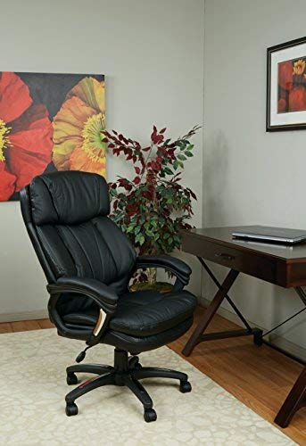 Office Star FL Series Oversized Faux Leather Executive Office Chair with Padded Loop Arms, Adjustable Height, Built-in Lumbar Support, and Tilt Control, Black