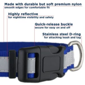 GoTags Reflective Personalized Dog Collar, Custom Embroidered with Pet Name and Phone Number in Blue for Boy and Girl Dogs, 3 Adjustable Sizes, Small, Medium, and Large