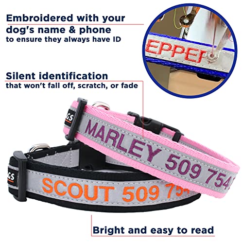 GoTags Reflective Personalized Dog Collar, Custom Embroidered with Pet Name and Phone Number in Blue for Boy and Girl Dogs, 3 Adjustable Sizes, Small, Medium, and Large